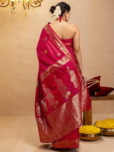 Image of SIRIL Women's Silk Dual Tone Jacquard Banarasi Saree with Unstitched Blouse Piece