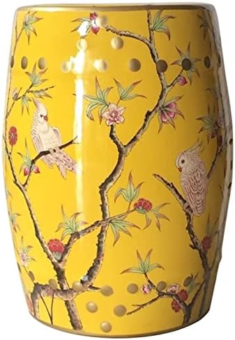 Gold Glazed Decorative Ceramic Garden Stool - Hollow Flower & Bird Design - Ideal for Living Room, Balcony, Garden Décor - Stylish Accent Furniture