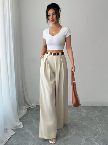 Image of Aahwan Solid High Waist Straight Korean Loose Pleated Wide Leg Trouser for Women's & Girl's
