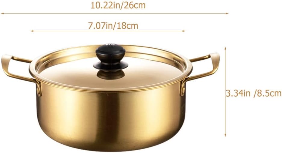 Kichvoe Stainless Steel Noodle Pot with Lid Portable Korean Cooking Pot for Soup Ramen Porridge Lightweight Kitchen Cookware for Camping Hiking Outdoor Parties 9.76X7.08X3.93In
