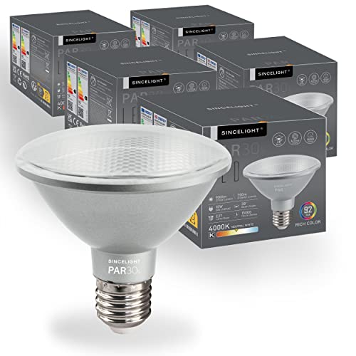 SINCELIGHT PAR30s LED Light Bulb with E27 Base, with 38° Optical Reflector, 10W, Vivid Color RA>92, Neutral White 4000K