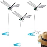 3 Stück Libellen Clips Dekorative, 3D Libelle Gartenstecker, Künstliche Libellen, Realistische Libelle Deko, Dragonfly Clips, Fliegenschreck Deko für Garten, für Pflanzen, Töpfe und Sonnenhüte
