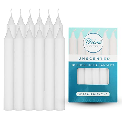 SOL 12pk Taper Candles 7'', White, Unscented, 8 Hour Long Burning Tapered Candles for Candlestick, Dinner, Wedding, Christmas