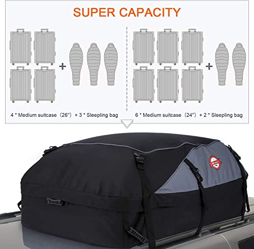 Sailnovo Rooftop Cargo Carrier, Car Roof Bag 20 Cubic Feet Waterproof Car Top Carrier Vehicle Softshell Rooftop Carriers, For All Cars With/Without Rack With 8 Reinforced Straps, Storage Bag #TOP2