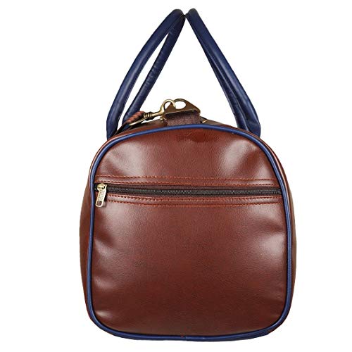 Image of Mounthood Leatherette Cabin Luggage Duffle Bags for Men and Women Tan Blue