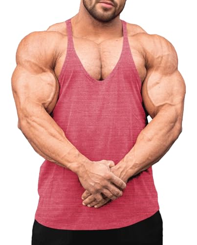 Lehmanlin Camiseta sin Mangas de Entrenamiento para Hombre, Camiseta de Fitness para Gimnasio, Tejido de Malla Transpirable y de Secado Rápido (Rosa-2XL)