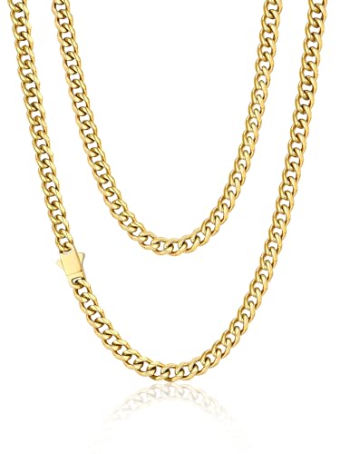 PROSTEEL 6mm Chaine Or Homme 55cm, Collier Chaine Homme Maillon Cubain Ras de Cou Plaqué Or, Collier Mallion Cubain Acier Inoxydable Doré
