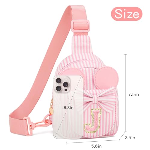 Image of Initial Purse for Girls Kids,Birthday Gifts for 3-8 Years Old | Personalized Crossbody Bag, Small Toddler Sling Bag Cute Fanny Pack, Gift for Daughter Sister Grandkids, Striped Pink J