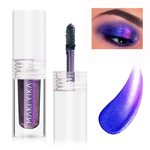 MAKI YIKA Sombra de ojos líquida con purpurina morada, múltiples sombras de ojos de larga duración, color camaleón metálico, a prueba de manchas, aspecto holográfico multidimensional (#1 Twilight)