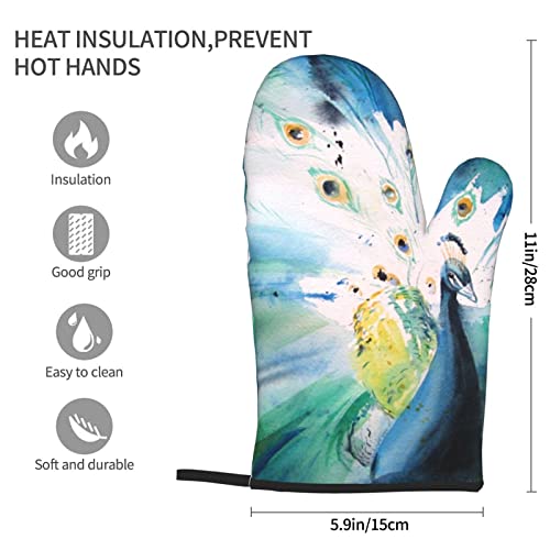 Cute Peacock Oven Mitts Non-Slip Heat Resistance Microwave Gloves Waterproof Kitchen Oven Gloves For Baking Cooking Grilling Bbq #TOP3
