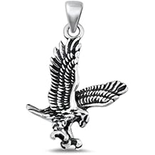 Sterling Silver Fashion Oxidized Eagle Bird Animal Charm Hawk Pendant .925 New