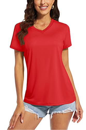 Tacvasen T-Shirts For Women Workout Shirts Hiking T Shirt Sun Protection Shirts Fishing Shirts Uv Shirts Running T Shirt Sports Shirts Gym Shirts Sun Shirts For Women Tomato Red #TOP10