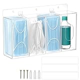 QWORK Acrylic Face Mask Dispenser Box, 4 Compartments Gloves Holder, Clear Mask Holder with Lid, Wall Disposable Mask Acrylic Storage, Medical Organizer