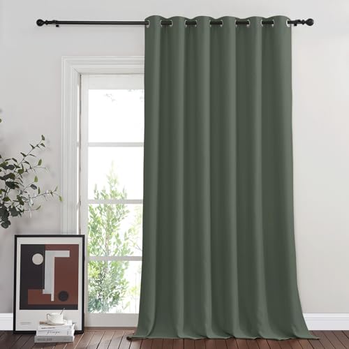 NICETOWN Blackout 90 inch Sliding Door Curtain for Living Room, Grommet Thermal Room Darkening Sound Reducing Window Treatment for Bedroom, 1 Panel, Dark Mallard, W80 x L90