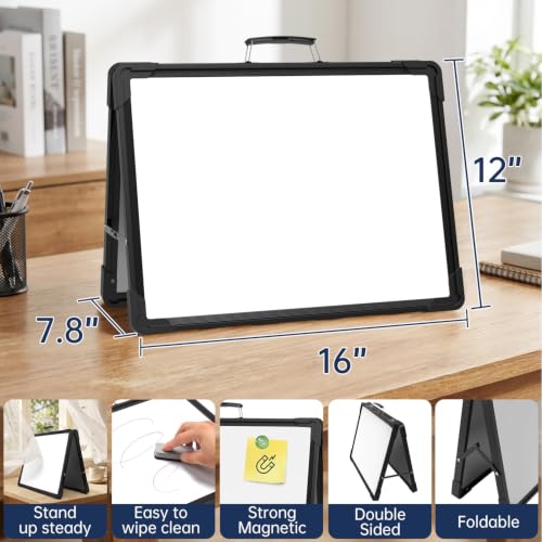 Image of Small Dry Erase White Board - TSJ OFFICE 12 inch x 16 inch Mini Easel Desktop Double Sided Whiteboard, Portable Magnetic Board on Table Top with Holder for Drawing, Teacher Instruction, Memo Board