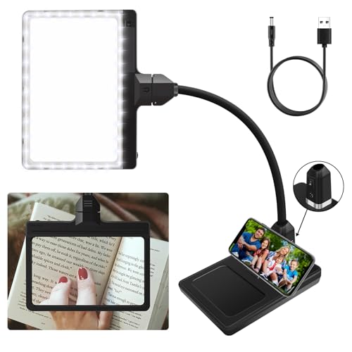 Magnifying Glass with Light 4X, Flexible Gooseneck Desk Lamp USB Charge & Phone Stands
