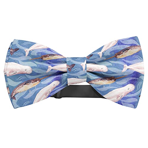 KAWAMOUSE Adjustable Pre-tied bow tie for toddler Boys (Beluga Narwhal Watercolor Pattern) Elegant Cute Bowties for Dogs Cats Pets