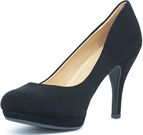 Marcorepublic Rome Memory Foam Cushion Womens Low Platform High Heels Comfort Pumps Shoes - (Black Nubuck) - 5.5 #TOP3