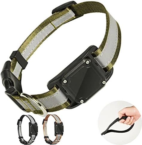 Tolopu Ultimate Reflective Adjustable Dog Tracker Collar with AirTag Waterproof Holder Case (Small, Green)