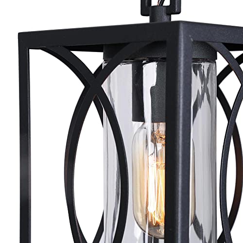 Uolfin Outdoor Pendant Light, Farmhouse Rectangle Exterior Hanging Light Fixture With Clear Glass, Adjustable Black Anti-Rust Ceiling Outside Light For Porch, Front Door, Garage, Entry, Yard And Patio #TOP6