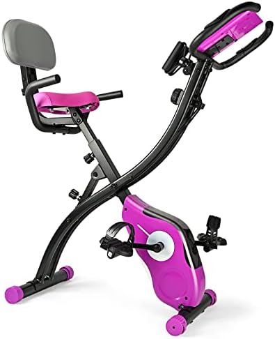 TECHMOO Folding Exercise Bike, Magnetic Resistance 3 in 1 Portable Upright Foldable Exercise Bicycle Machine with Front and Back Arm Resistance Bands Adjustable Recumbent Stationary Bicycle Workout Fitness Cardio Strength Training Equipment for Home Indoor Office