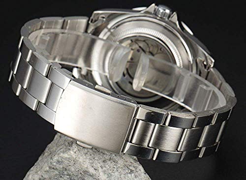 MASTOP Mens Automatic Watches Luxury Stainless Steel Classic Rotatable Bezel Dress Wrist Watch with Calendar, Silver green, Mechanical,Self-winding - Image 5