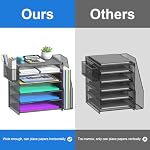 Samstar Mesh Desk Organisateur, Carnet de lettres papier avec 5 Les étagères de rang supérieur,1 Trieur de fichiers vertical supplémentaire et porte-stylos pour fournitures de bureau, noir