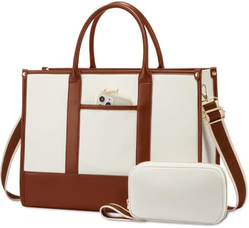 LOVEVOOK Laptop Tote Bags for Women Work Bag 15.6 inch Large Professional Teacher Purse Lightweight Computer Bag Briefcase Business Office, Beige-brown