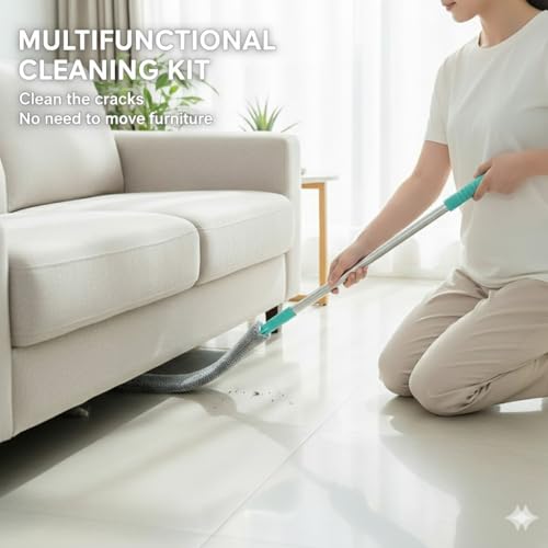 Image of Gap Dust Cleaner Microfiber Duster for Bed Sofa High Ceilings Under Appliance Couch Fridge Furniture Cleaning Washable & Retractable Brush Stainless Steel Extension Long Handle Pole