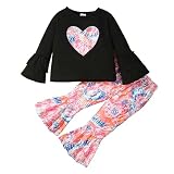 Niñas pequeñas de Manga Larga Love Tie Dye Prints Tops Bell Bottoms Pants Two Piece Casual Outfits Set para niños Ropa Trajes De Buceo (Pink, 18-24 Months)