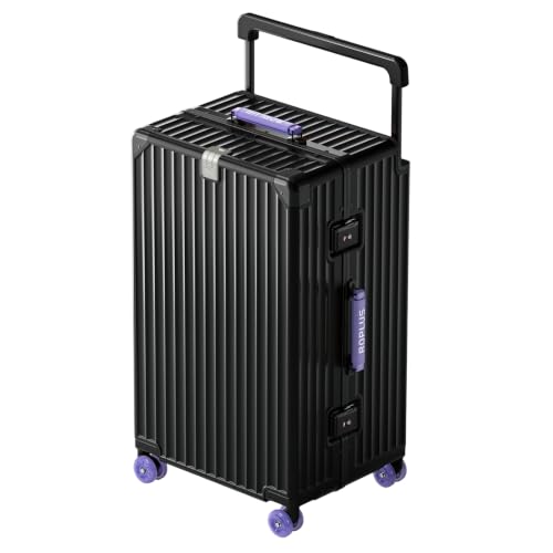 ROPLUS Aluminium Frame Checked-Luggage with Smooth Jelly Wheels, Hardside Zipperless Rolling Suitcase with TSA Lock (BlackPurple, 28-Inch)
