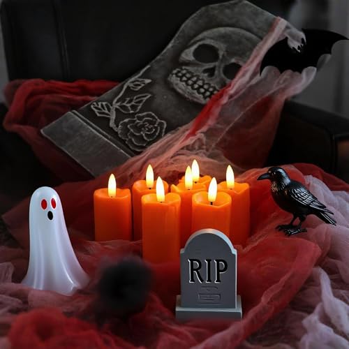 Image of CANDLE CHOICE Battery Operated Flameless Votives with Auto Daily Cycle Timer Long Lasting Realistic Black Wick Electric LED Candles Wedding Party Holiday Halloween Christmas Decorations 6 Pack Orange