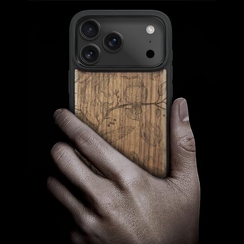 Compatible Magsafe 17 Pro coque bois de noyer gravé Flore et Oiseau - 2