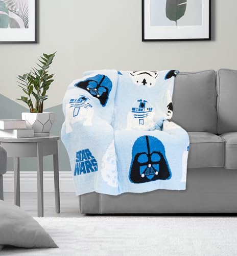 Image of Jay Franco Star Wars Feather Knit Fluffy Throw Blanket - Darth Vader and R2D2 Fuzzy Blanket Measures 50 x 60 inch - Super Soft Lightweight Bedding