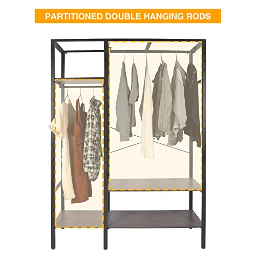 Alupom Free Standing Closet Organizer System Heavy Duty, Metal Closet Wardrobe With 3-Tier Wood Shelves And Hanging Rod, Rustic Storage Clothing Garment Rack For Bedroom Laundry, Black #TOP4