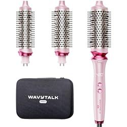 Wavytalk Heatwave Pro Ionic Thermal Brush Set, Dual Voltage 3-Size Heated Round Brush for Short to Long Hair, Bilateral Negative Ions for Frizz-Free Shiny Blowout, Pink