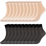 Utensilsto 20 Paar Matt Transparente Nylon Socken, 20 DEN Knöchelhohe Feinstrümpfe für Damen, Verstärkte Zehen Seidensocken (EU 35-38) Schwarz+Nackt