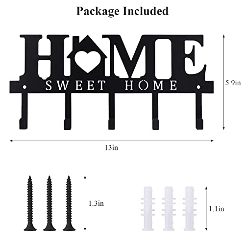 Cosy Life Metal Key Holder For Wall Decorative, Unique Sweet Home Key Hooks Wall Mounted With 5 Hooks Key Rack For Entryway, Hallway, Kitchen, Bathroom Key Hanger House Decoration 13X5.9 Inches #TOP5