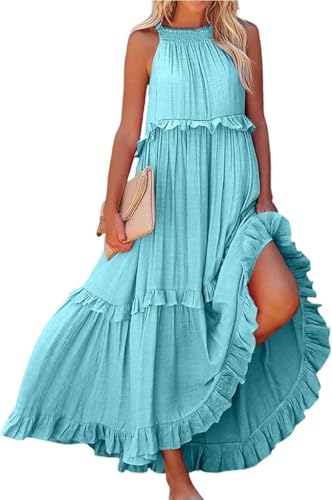 Robe longue dos nu sans manches pour femme en coton léger pour l'été