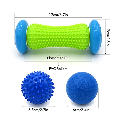 GreenLife® Foot Roller Massager Set of 3 Relieve Plantar Fasciitis, massage roller, muscle roller, feet massager, foot roller, foot massage, Firm Lacrosse Ball For Back Pain, Spiky Roller Ball for Deep Tissue, Foot Pain Relief, Foot Arch Pain, Relax Shoulder Foot Back Leg Hand, Acupresssure Recovery, 1 Roller & 2 Massage Balls - Image 3