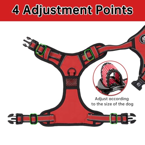 NESTROAD Hundegeschirr Mittelgroße Hunde Rot, Größe M Anti Zieh Geschirr für Hunde Mittel, Halsumfang 33~43CM Brustumfang 43~64CM, Hundesicherheitsgurt Sicherheitsgeschirr Hund Gepolstert