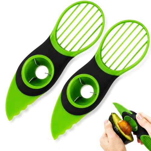 Produktfoto von KSEWJP Avocadoschneider 3 in 1, Grün Edelstahl Obstschneider Küchenhelfer zum Schneiden Entkernen und Schöpfen von&hellip;