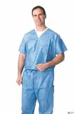 Medline NON27202L Disposable Scrub Shirts, Large, Blue (Pack of 30)