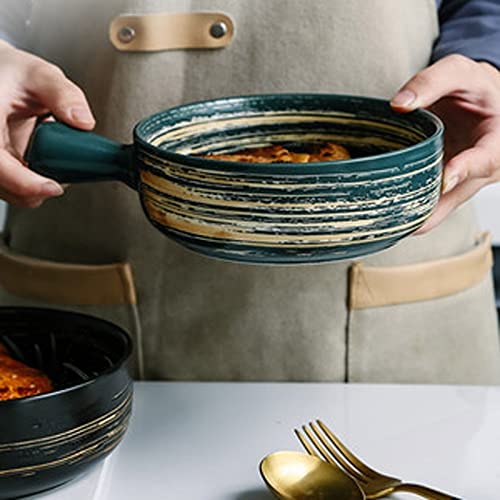 CFWSHJ Saladiers Bol de Cuisson en céramique créatif Japonais Peint à la Main, Bol à Salade de Fruits, poignée à Main, Four à Micro-Ondes, Fromage cuit au Four, Bols à Soupe de Cuisine