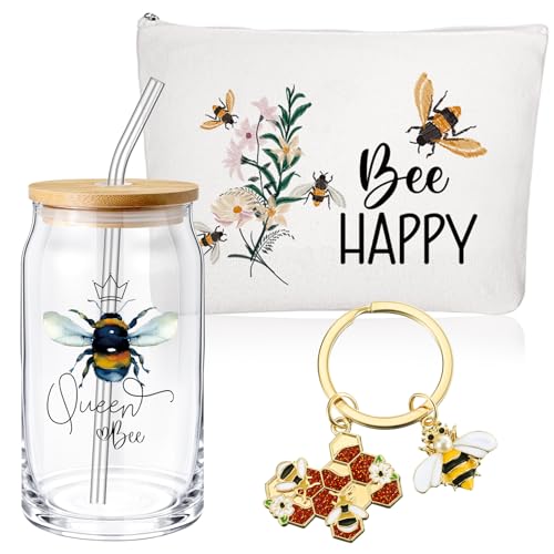 Cadeaux de Noël pour femme Hushee avec tasse en verre de 473 ml trousse maquillage et porte-clés