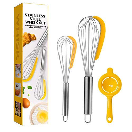 EUBEISAQI Batidor de Acero Inoxidable para Cocina, raspador de Silicona para Huevos, Juego de 3 Unidades para Mezclar batir batir batir cocinar Hornear Cover