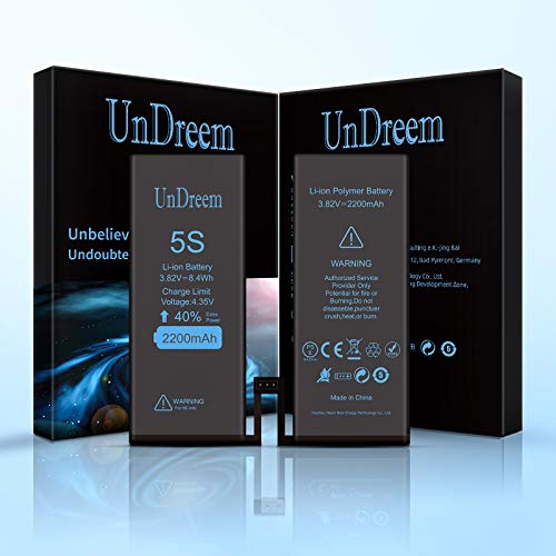 Undreem Batería para iPhone 5S,【2021 Última versión】，2200mAh Alta Capacidad Batería de Repuesto 40% más Alta Que la Original，con Kit de reparación & Instrucciones，iPhone 5S Batería