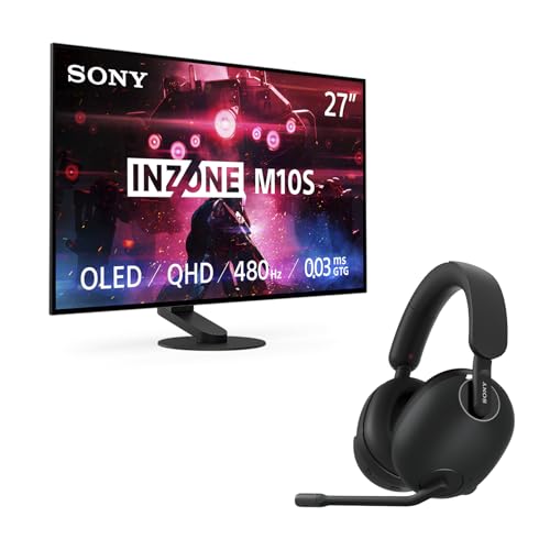 Image of Sony INZONE H9 Wireless Gaming Headphones, Black INZONE M10S OLED QHD 480Hz Gaming Monitor