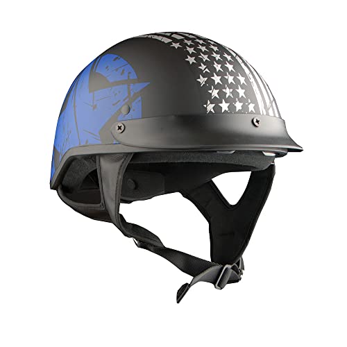 1Storm Motorcycle Half Face Helmet Mopeds Scooter Pilot With Retractable Inner Smoked Visor, Blue Flag #TOP7