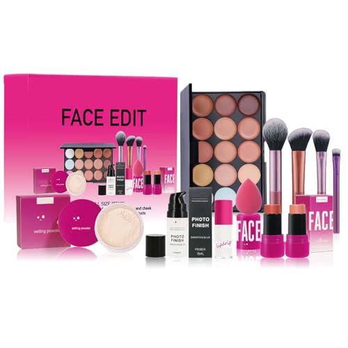 EONFAVE Make Up Set, 8 Stück All In One Make Up Sets für Frauen, Schminke Geschenk Set mit Lip Glaze, Loose Powder, Primer Makeup, 15 Farben Concealer Palette und Rouge Stick